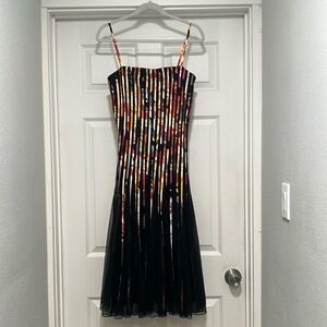JS Collections Ribbon Trim & Mesh Dress Striped Multi Color Black, Size 10